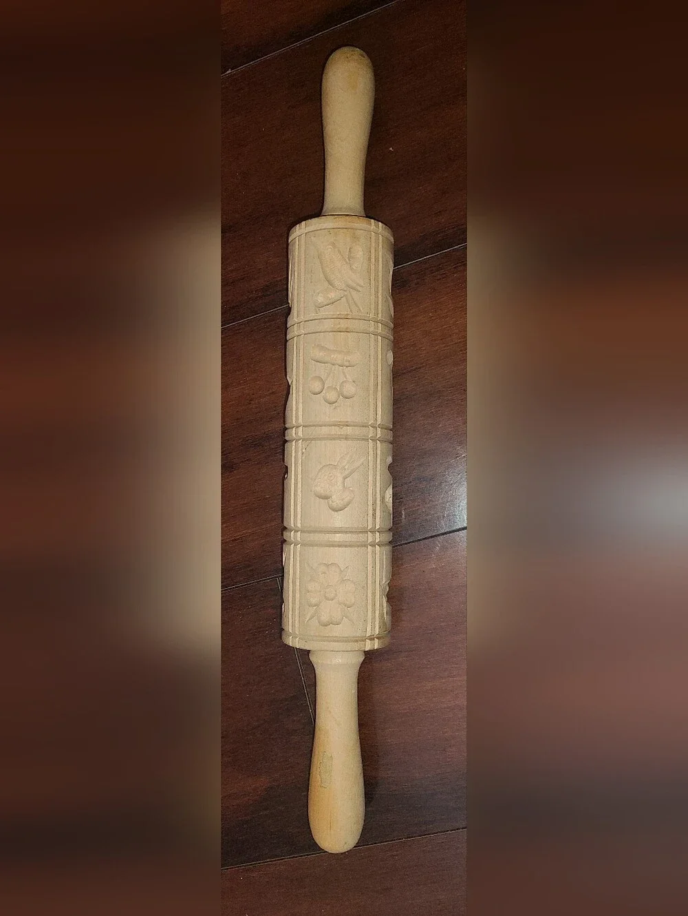 Vintage 12 Square Springerle Wooden Rolling Pin Embossed Cookie Mold Folk Art